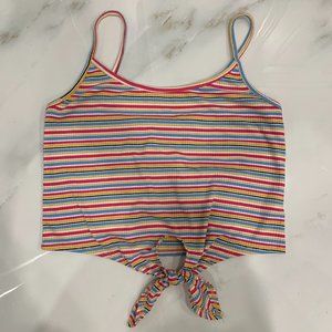 Poison Ivy Striped Ribbed Tank Top with Front Tie